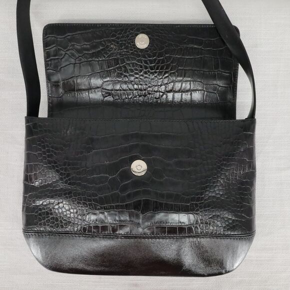 Carla Mancini Handbag Womens Black Leather Alligator Texture Shoulder Bag - Picture 10 of 13